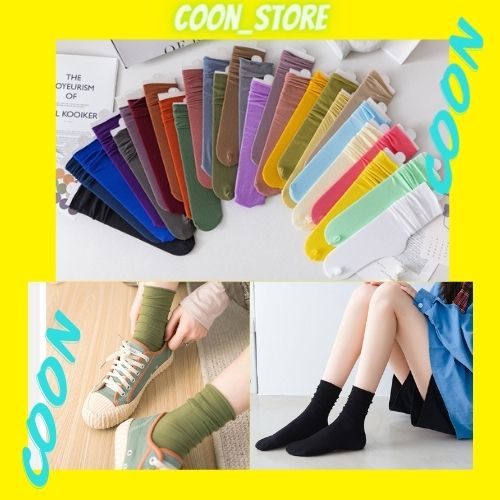 Vớ Nhung Mỏng Thoáng Mát Màu Sắc Trơn Cổ Nhún Phong Cách Nhật Bản Cho Nữ