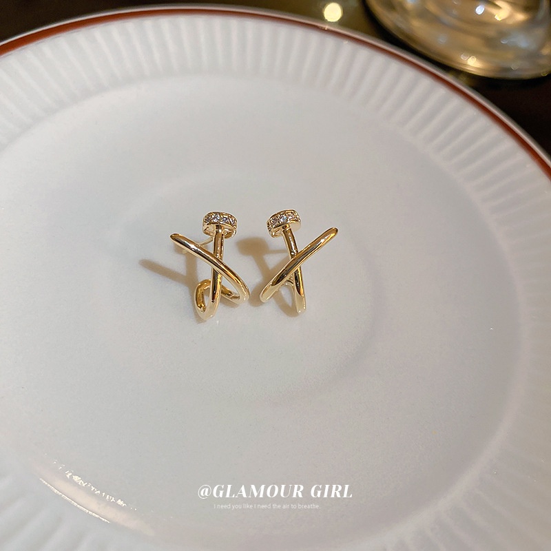 Bông Tai Mạ Vàng / Bạc Hình Chữ X Đính Đá Zircon Đơn Giản Thời Trang