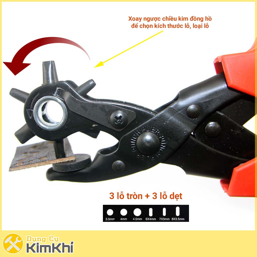 Kìm bấm lỗ da 3 cỡ lỗ tròn 3 cỡ lỗ dẹt
