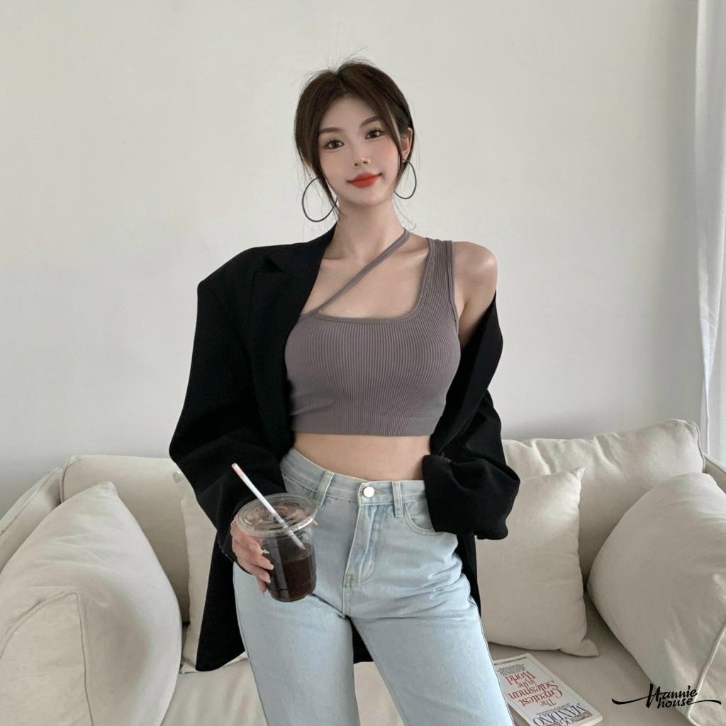 Áo croptop sát cánh dây lệch vai chất thun gân mịn 278 FIORI STORE