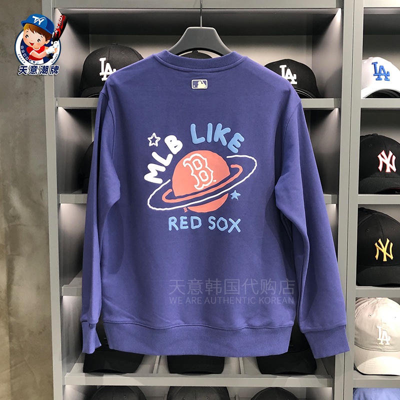 MLB Áo nỉ tay dài in hình hành tinh phong cách Hàn Quốc mới cho nam nữ