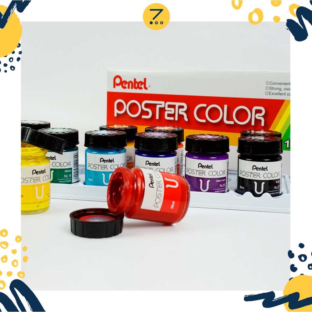 [Zest Corner] Bộ Màu Poster Color Pentel 12 màu nước lọ thuỷ tinh