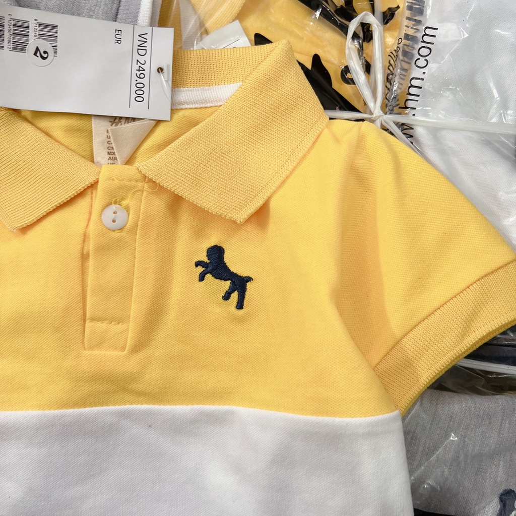 Áo polo nhiều màu Vàng-Xám cho bé trai (7-19Kg) - Vải thun cotton co dãn thoải mái cho bé