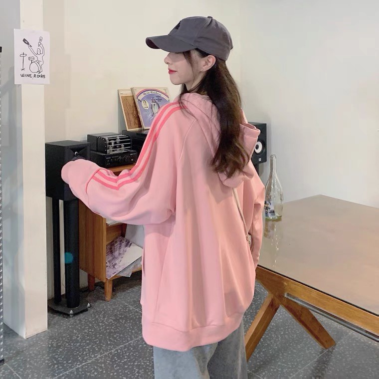 Áo Khoác Nỉ Nữ Form Rộng Dài Tay Có Mũ Phong Cách Cá Tính Năng Động - Áo Sweater Hoodie Thể Thao 3 Sọc Chất Nỉ Cotton | BigBuy360 - bigbuy360.vn