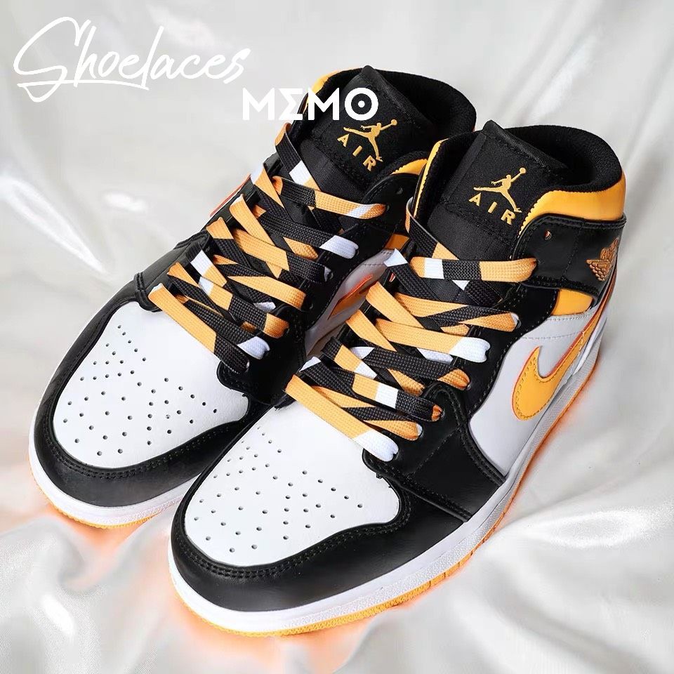 Dây Giày Nike Air Jordan 1 Mid Yellow Toe Black- Dây Giày Custom Đen Vàng