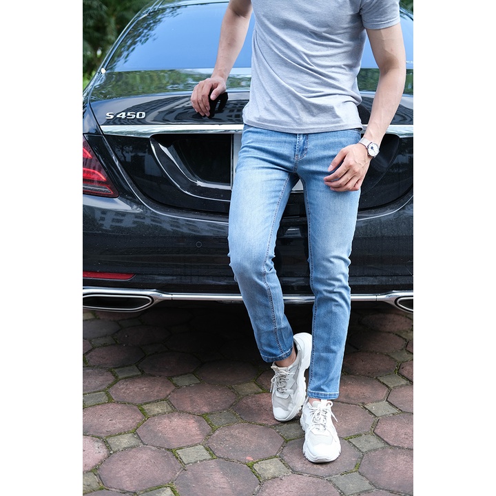 Quần jean nam dáng ôm H90 cao cấp màu xanh chàm chất co giãn trẻ trung J077 | BigBuy360 - bigbuy360.vn
