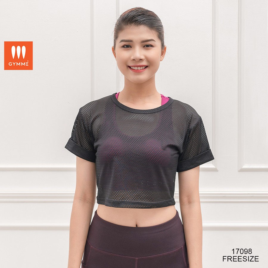 Áo tập gym nữ, yoga, croptop lưới GYMME tay ngắn freesize 17098