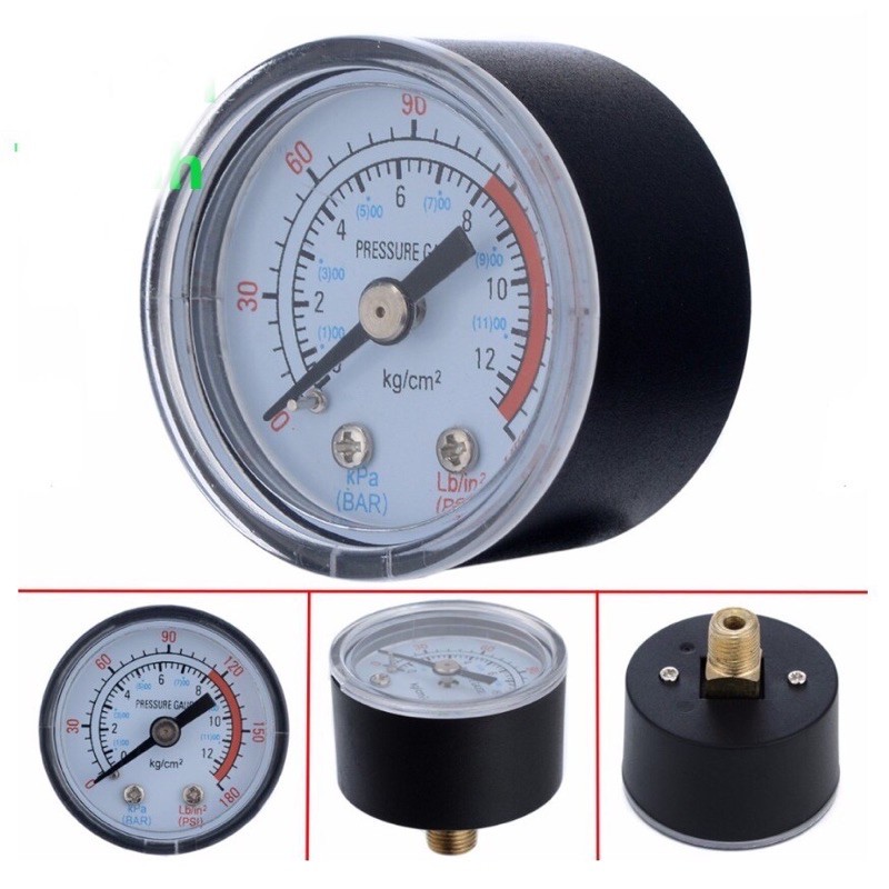 Đồng hồ đo áp suất khí nén 0-180 psi 0-12bar 1/8 chân ren 9mm