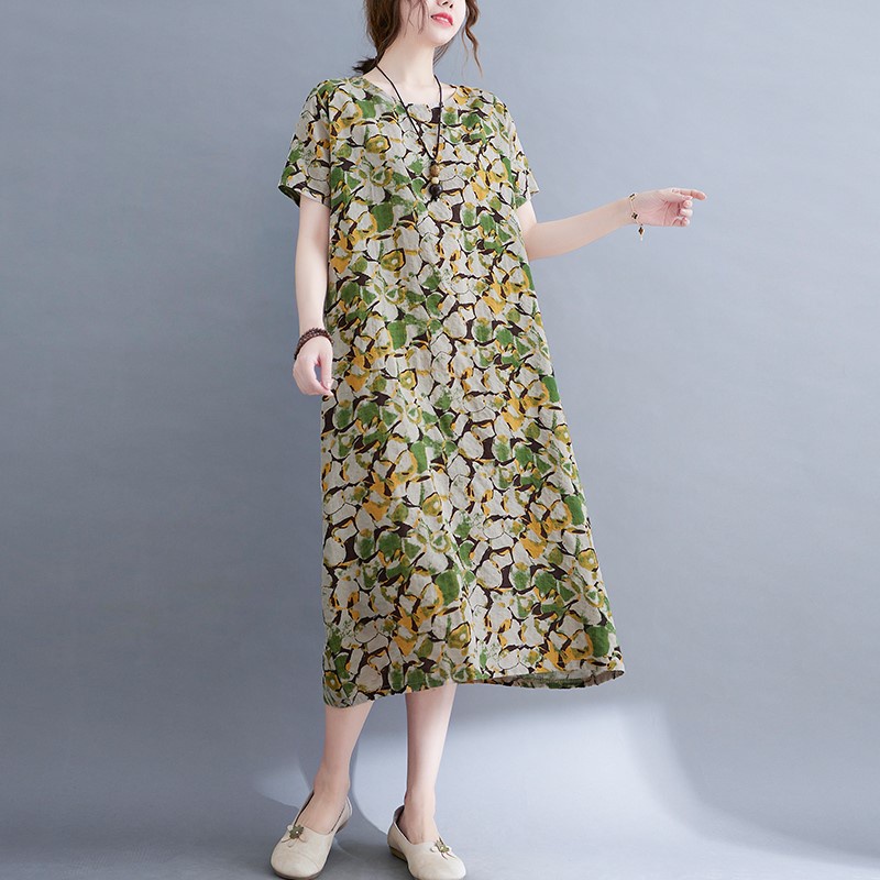 Đầm Suông In Họa Tiết Tay Lỡ Mùa Hè Cho Nữ ĐầM Maxi Dài Dáng Rộng Thường Ngày DA182