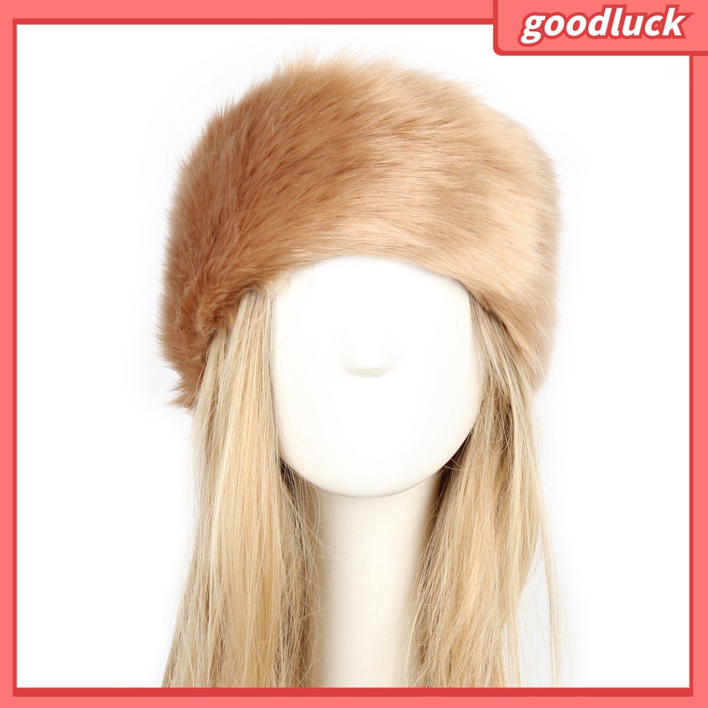 &lt; Golu &gt; Mũ Turban Rộng Vành Dày Phối Lông Giả Trượt Băng Đô Cho Nữ