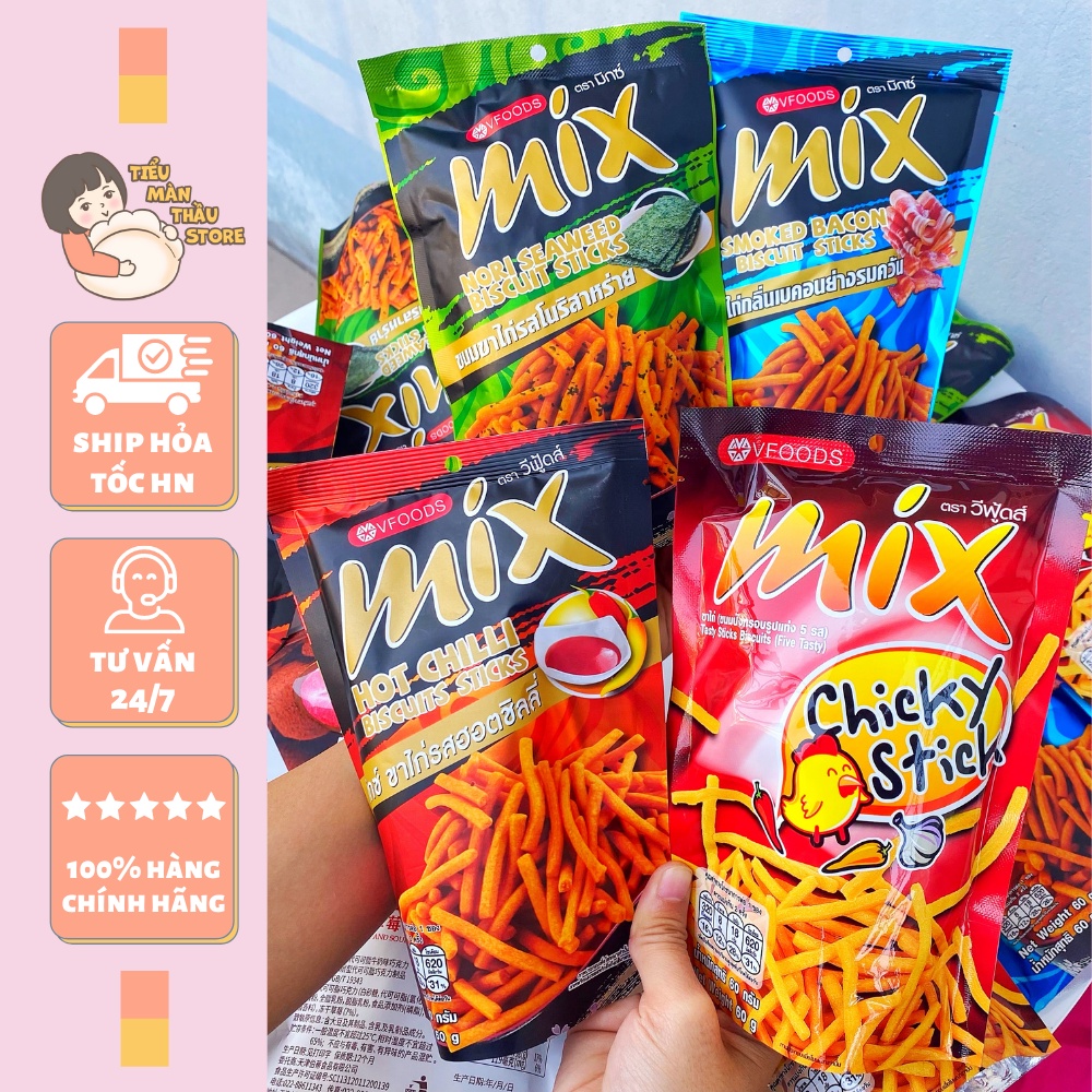 Bim bim tăm Thái Lan Mix, snack tăm que giòn 60gr - Tiểu Màn Thầu Store