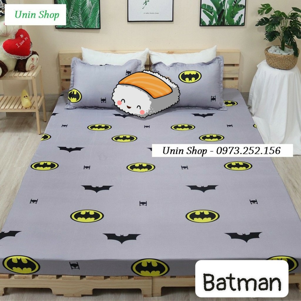 (Thanh lý) Bộ 3 món ga kèm 2 áo gối m6/m8/2m2 drap bo chun bọc nệm mẫu Kitty cờ Anh poly cotton