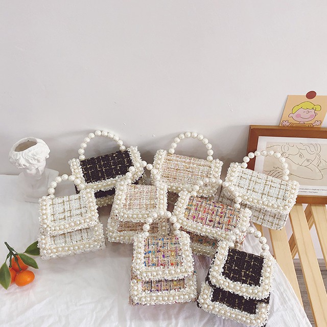 Túi đeo chéo đính ngọc trai giả thời trang dành cho các bé