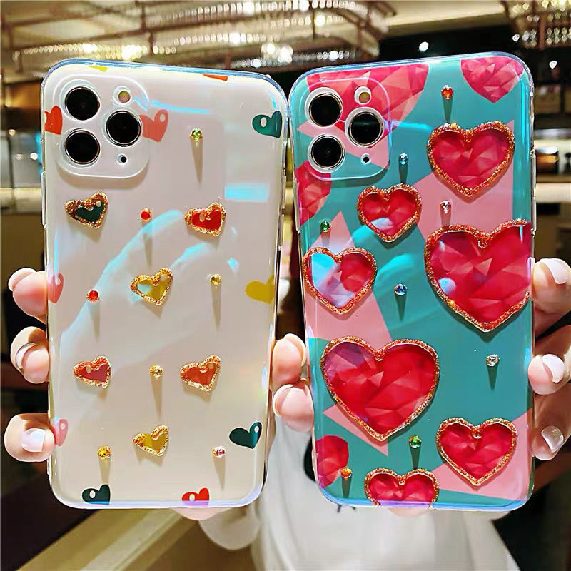 Ốp Lưng Trái Tim Đính Đá Cho Điện Thoại iPhone 7 8 x xr xs 11 12 13 14 pro max