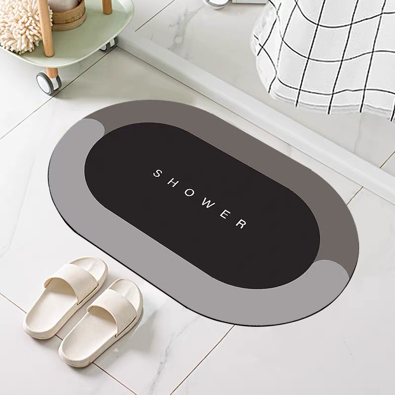 Thảm lau chân silicon bầu dục siêu thấm hút - thảm chùi chân nhà tắm có đế silicon chống trơn trượt