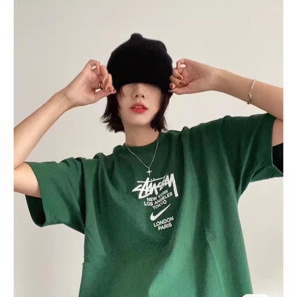 Áo thun xanh lá unisex nam nữ stussy , cotton 2c form rộng thoáng mát - GAHO SHOP