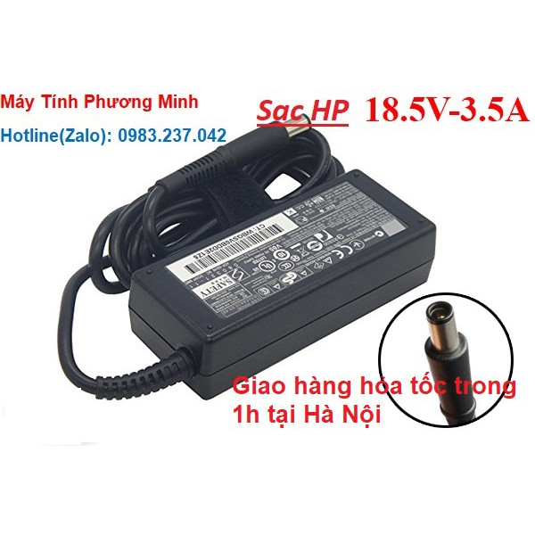 Hàng Tốt, sac laptop hp 18.5V - 3.5A,65W, chân kim to- Bảo hành đổi mới trong 12 tháng