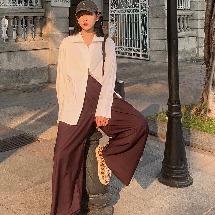 Áo sơ mi trắng phối nút khóa kéo phong cách retro Hong Kong mới cho nữ