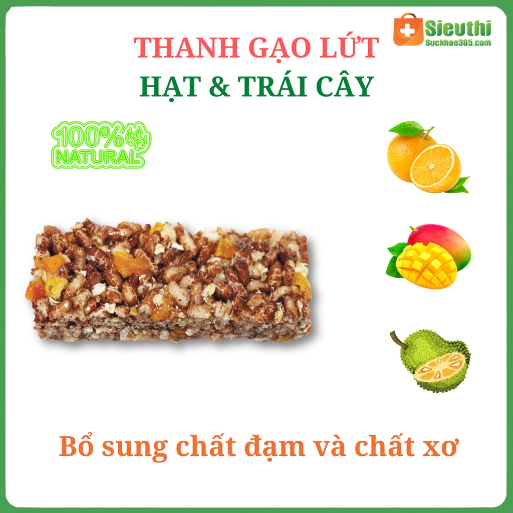 Bánh thanh cơm gạo lứt sấy hạt & Trái Cây hộp 8 thanh 136g nhiều vitamin dinh dưỡng dùng cho người tiểu đường, ăn kiêng