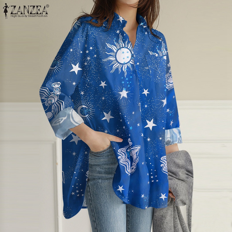 Zanzea Áo Sơ Mi Tay Dài Có Túi Dáng Rộng Thời Trang Dành Cho Nữ