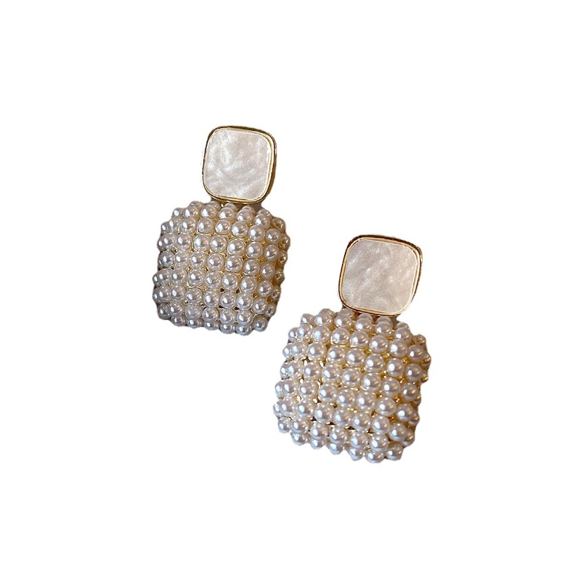 Bông Tai Ngọc Trai Hình Vuông Màu Trắng Thời Trang Hàn Quốc 2022