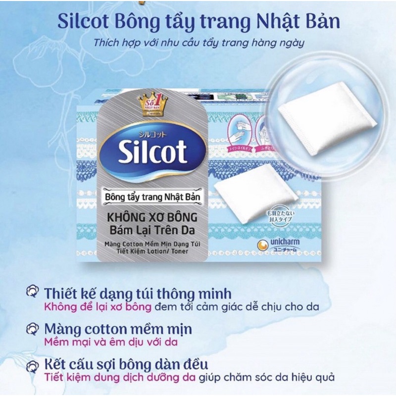 Bông trang điểm (bông tẩy trang) Silcot số 1 Nhật Bản - 82 miếng/Hộp