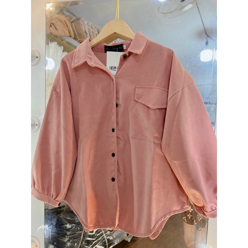 ÁO SƠ MI NỮ CHẤT DA LỘN PHỐI TÚI FROM RỘNG CỰC XINH BÉBÔNG STORE