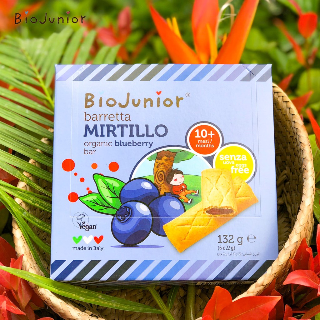 Bánh ăn dặm hữu cơ cho bé nhiều vị Bio Junior 132g từ 7 tháng tuổi trở lên (Việt quất/ Chuối/ Cacao/ Táo/ Truyền thống)