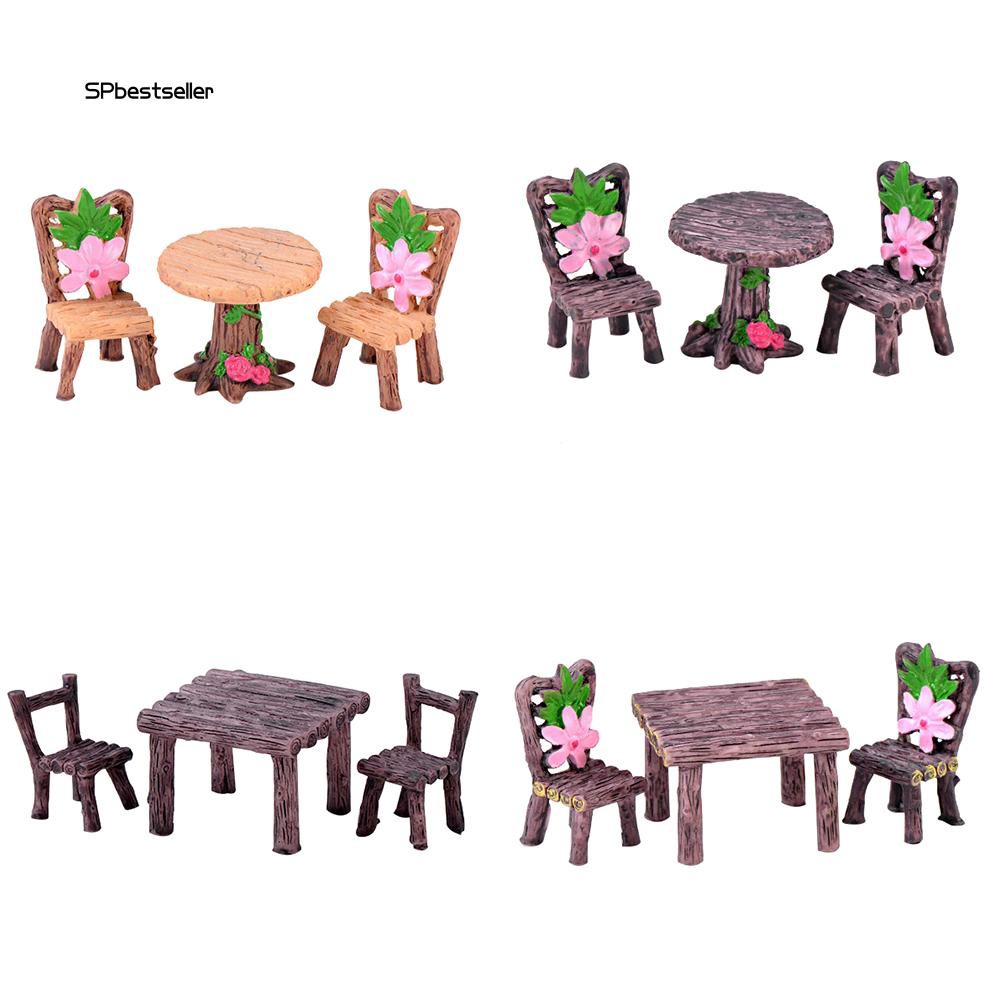 Set mô hình bàn ghế thu nhỏ 3 món dễ thương trang trí tiểu cảnh sáng tạo