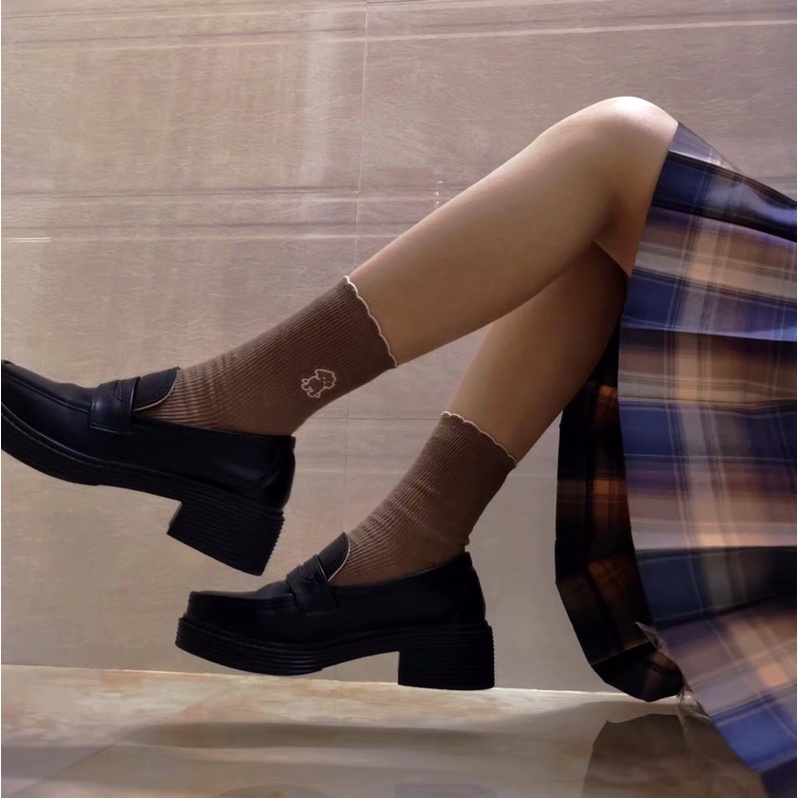 Giày búp bê mũi vuông giày oxford mũi vuông đế cao