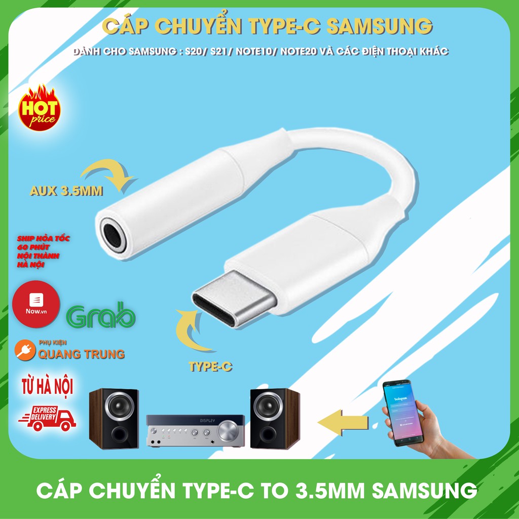 Cáp chuyển samsung typeC to 3.5mm, có DAC chuẩn hãng cực xịn tương thích S10,S20,S21 và note10,note20 nhiều dòng máy
