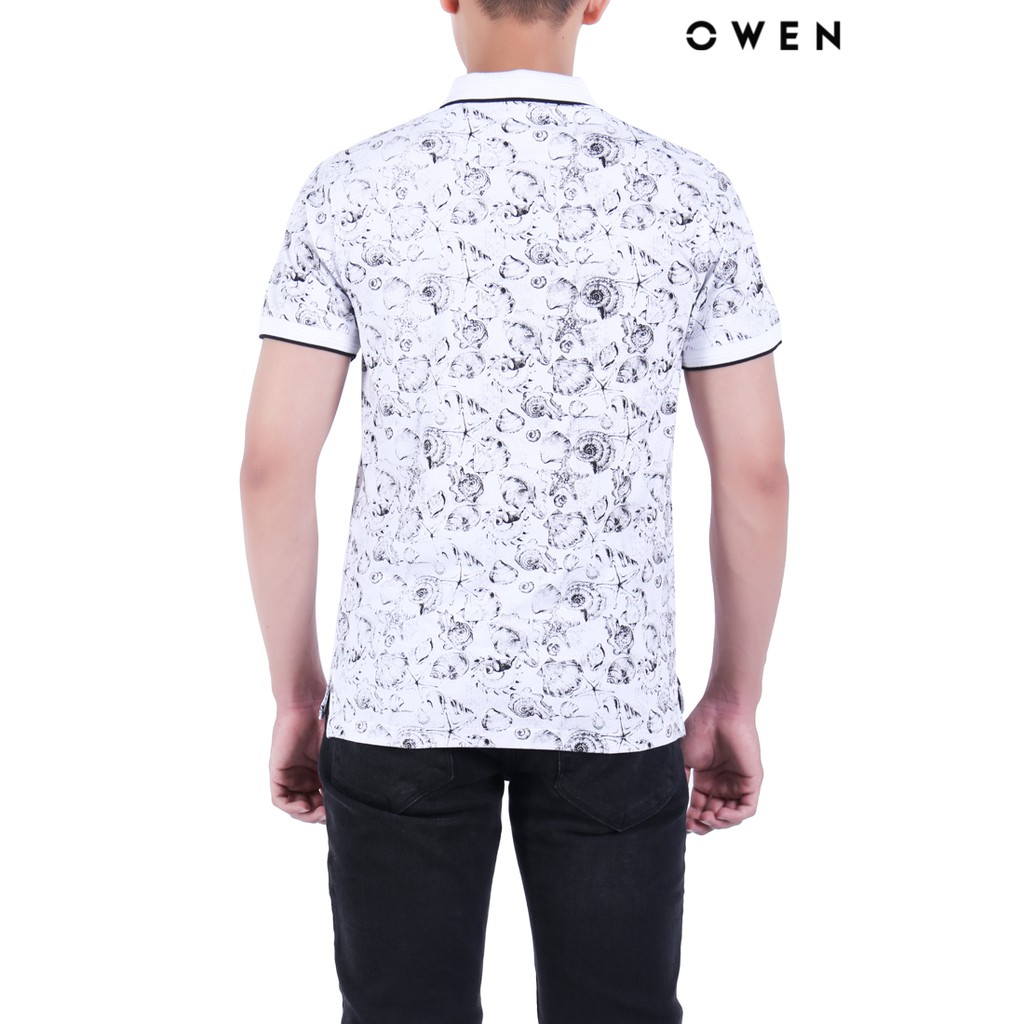 Áo polo ngắn tay Owen Cotton Bodyfit màu trắng họa tiết - APV20294 | BigBuy360 - bigbuy360.vn