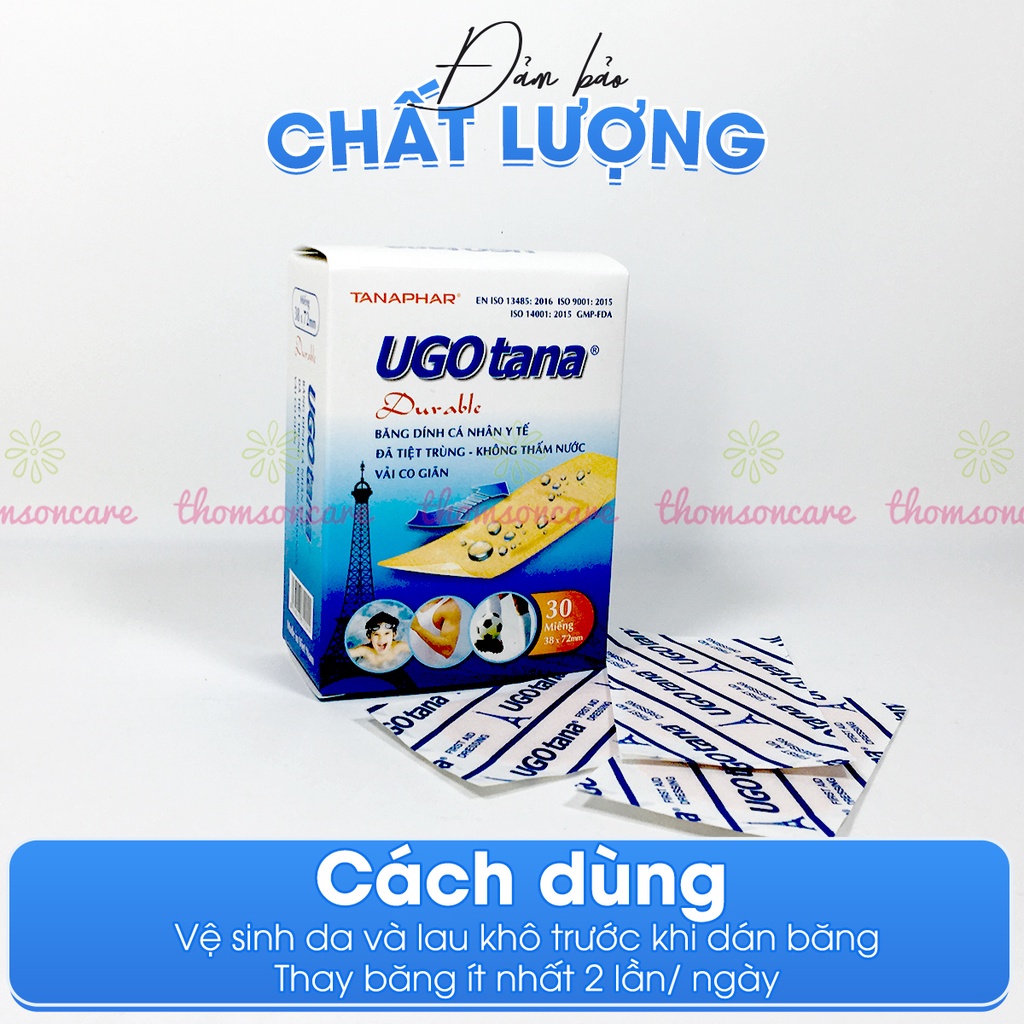 Hộp Băng dính cá nhân y tế UGOTANA miếng to 38x72mm Hộp 30 miêng Không thấm nước, băng vết thương đứt tay