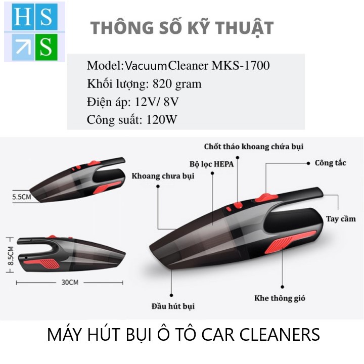 Máy hút bụi cầm tay không dây 120w PIN sạc Car cleaners VACUUM CLEANER dùng trong nhà hoặc trong ô tô - HS Shop Thủ Đức