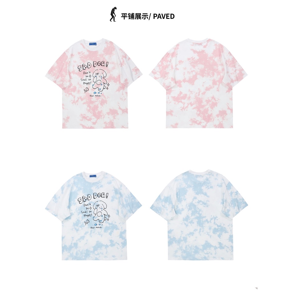 Áo thun tay lỡ Nam - Nữ from rộng cotton in hình CÚN con dễ thương màu loang, chữ SAD DOG!