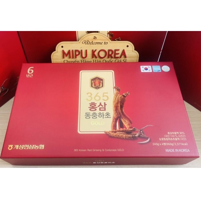 (Date 2/2024) Cao Hồng Sâm Đông Trùng Hạ Thảo 365 Hàn Quốc Hộp 4 lọ x 240g