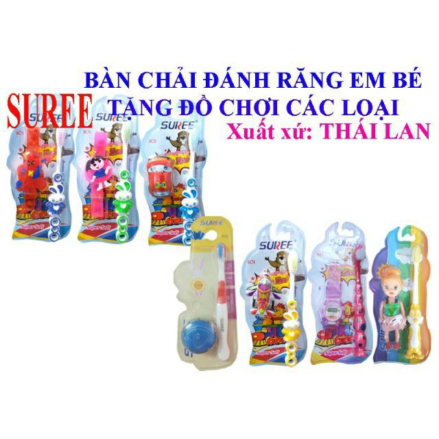 Bạn chai đánh răng trrr em kèm đồ chơi hàng thái lan