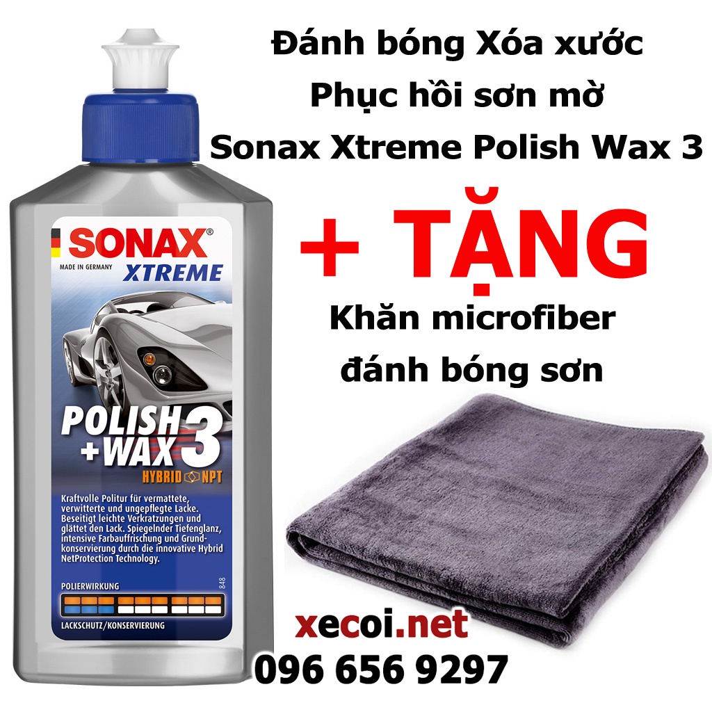 Đánh bóng Xóa xước Phục hồi sơn mờ Sonax Xtreme Polish Wax 3 + Khăn siêu sợi microfiber