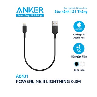 Cáp sạc ANKER Powerline II Lightning - Dài 0.3m - A8431
