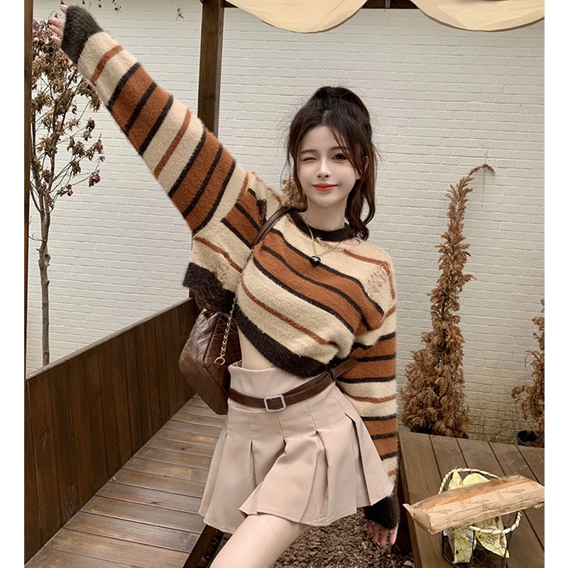 Áo Sweater Tay Dài Kẻ Sọc Thời Trang Cá Tính Trẻ Trung