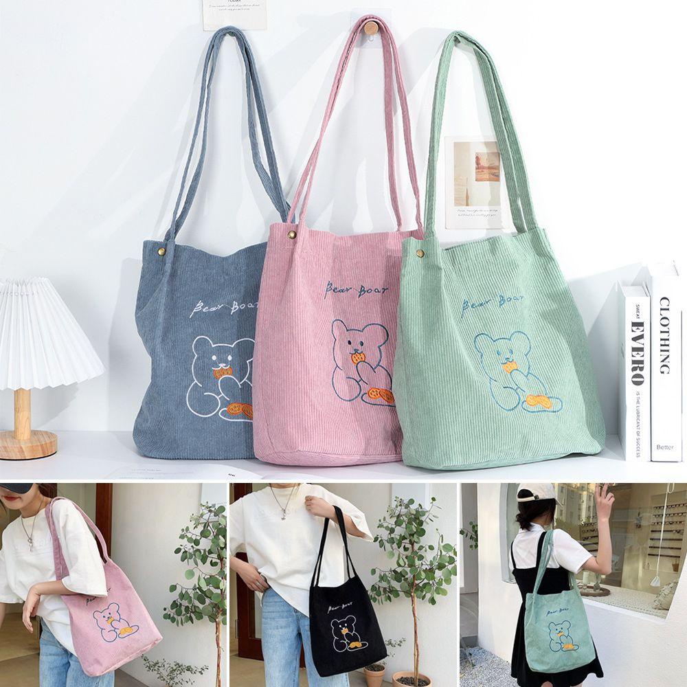 Túi Tote Đeo Vai Cỡ Lớn Thêu Họa Tiết Gấu Dễ Thương