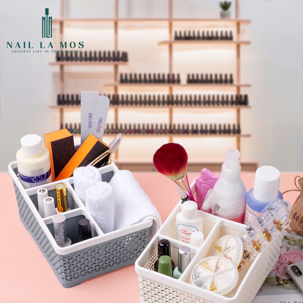 Giỏ nhựa 4 ngăn đa năng - Giỏ nhựa đựng đồ nail, mi 3 màu tiện lợi