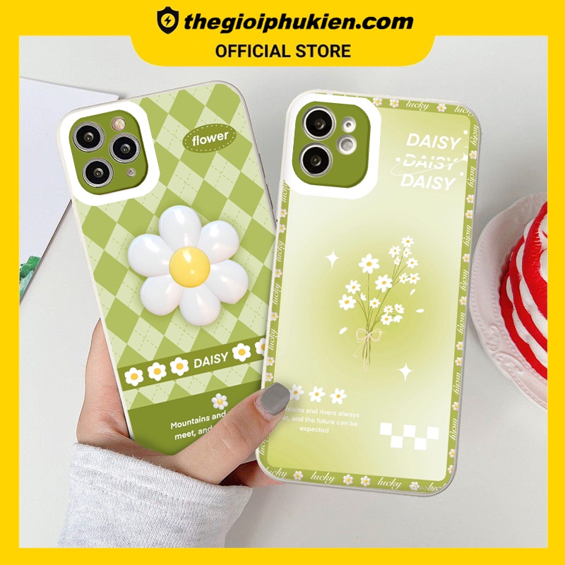 Ốp iphone - Ốp lưng iphone cạnh vuông viền camera Daisy flower dành cho ip 6 đến 14promax - ng001