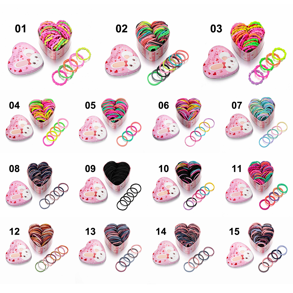 (Hàng Mới Về) Hộp 50 Dây Chun Buộc Tóc Nhiều Màu Sắc Xinh Xắn