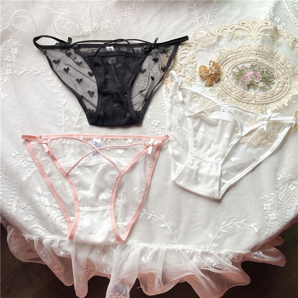 Quần lót cotton phối ren thoáng khí in họa tiết trái tim phong cách Lolita Hàn Quốc cho nữ