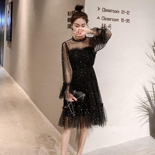 【Available COD】 - -Korean Style Fashion Lace Casual Mid-length Holiday Women Dress Sequins Skirt Students Young Lady Clothes Princess Dress