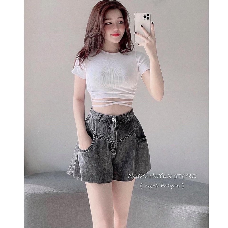 Quần Short jeans nữ giả váy dáng xoè cá tính