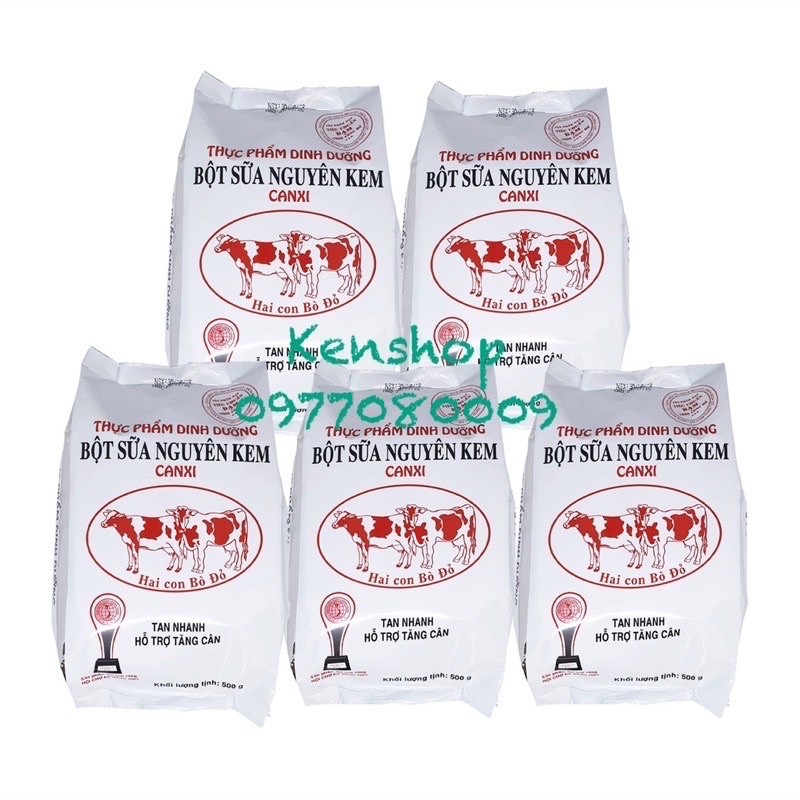 Bột Sữa Nguyên Kem Hai Con Bò Đỏ giàu canxi túi 500G