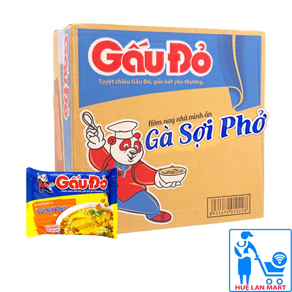 Mì Ăn Liền Gấu Đỏ Gà Sợi Phở Thùng 30 Gói x 65g/gói