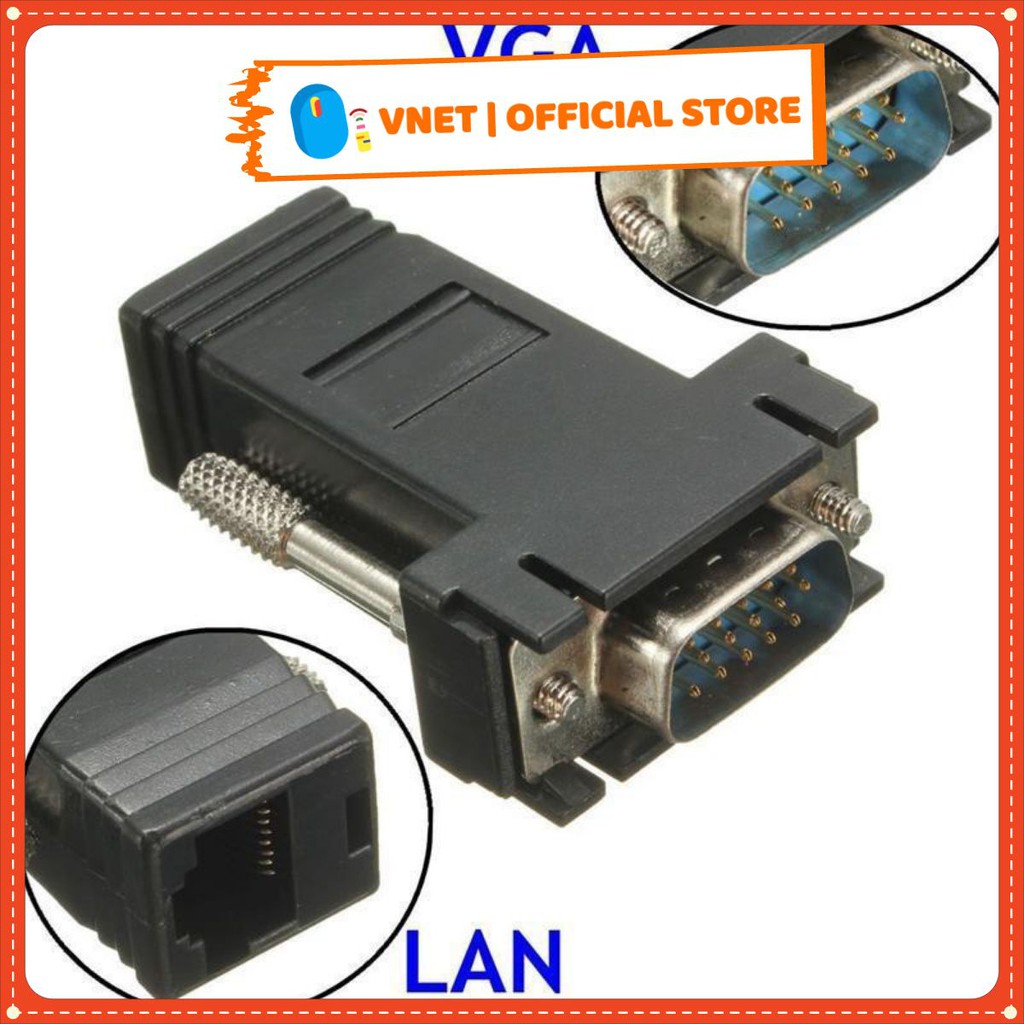 [Loại 1] 2 Đầu chuyển đổi VGA sang cáp mạng RJ45 CAT5 CAT6-30M